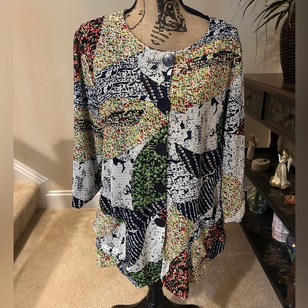 Haute Couture Paris Green and Blue Graphic Boxy Blazer